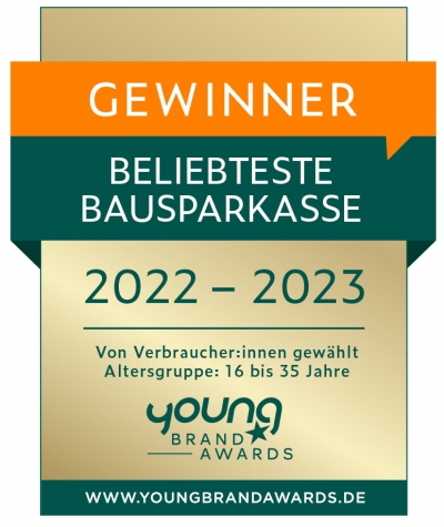 Young Brand Award Gewinner 2022 - LBS beliebteste Bausparkasse. 